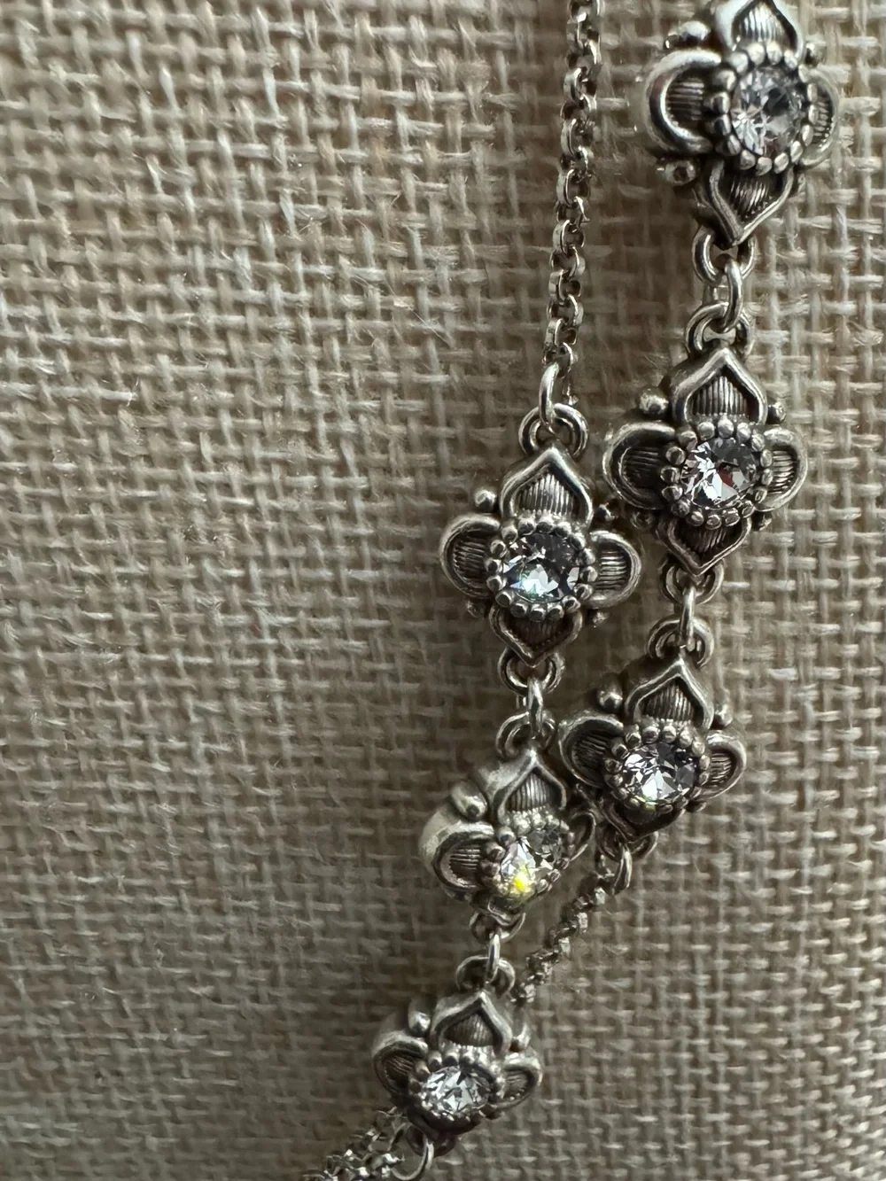 Brighton Silver-tone Sizzling Floral w/CZ Stations 50”Long Necklace